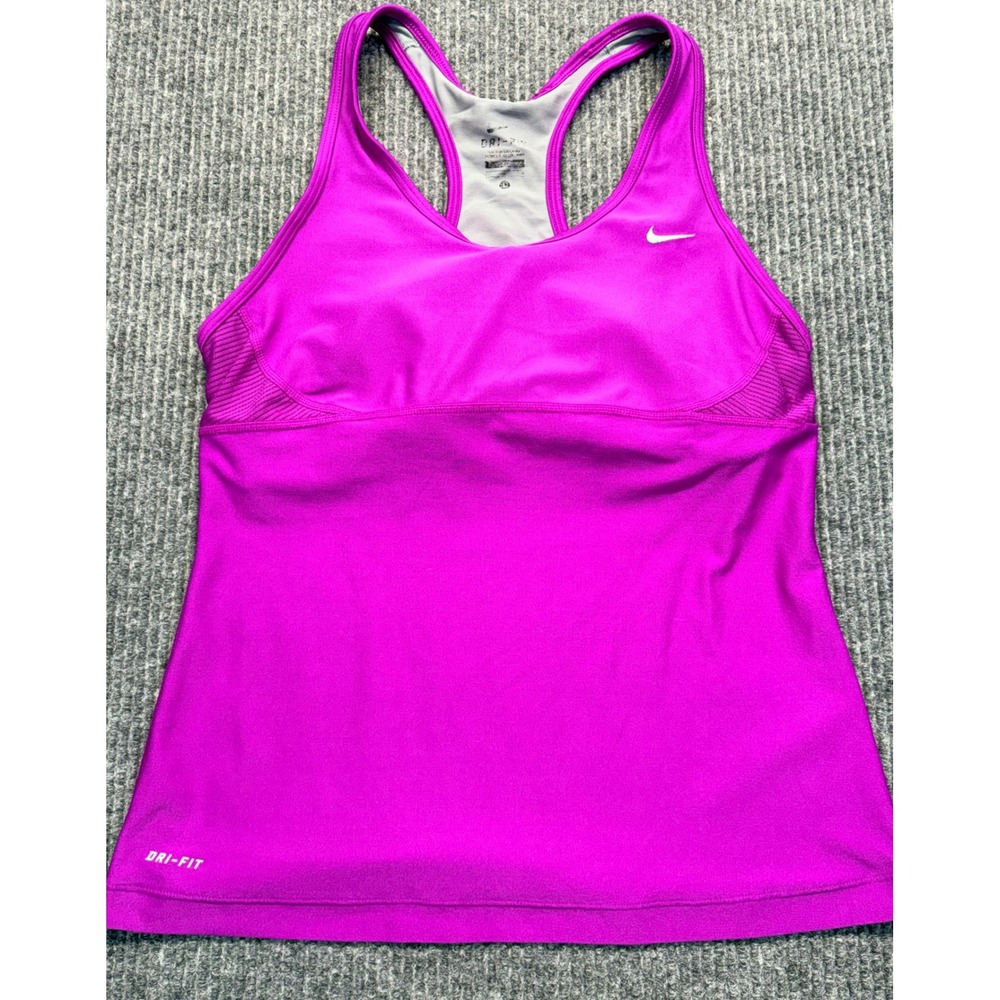 Nike Dri-FIT Racerback Tank Top Magenta Purple Built-in Shelf Bra Large